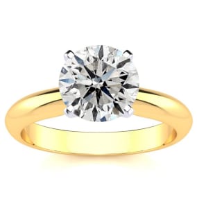 Round Engagement Rings, 2 Carat Diamond Solitaire Engagement Ring Crafted In 14K Yellow Gold