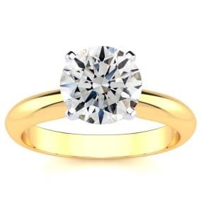 2 Carat Natural Diamond Round Engagement Rings In 14K Yellow Gold