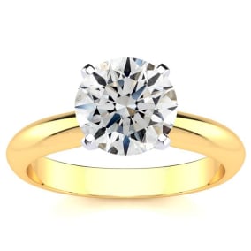 Round Engagement Rings, 2 Carat Diamond Solitaire Engagement Ring Crafted In 14K Yellow Gold