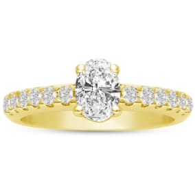 1 1/3 Carat Natural Oval Shape Diamond Engagement Ring Crafted in 14 Karat Yellow Gold