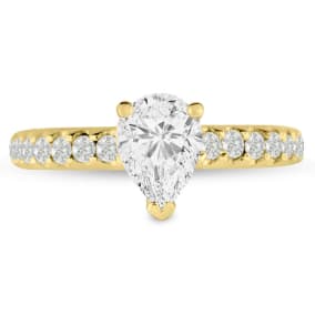 1 1/3 Carat Natural Pear Shape Diamond Engagement Ring In 14 Karat Yellow Gold 