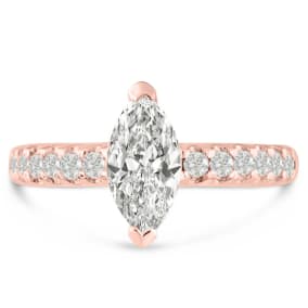 1 1/3ct Marquise Shaped Diamond Engagement Ring Crafted in 14 Karat Rose Gold