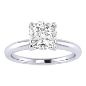 1 Carat Natural Cushion Cut Diamond Solitaire Engagement Ring In 14K White Gold