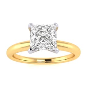 1 Carat Natural Princess Cut Diamond Solitaire Engagement Ring In 14K Yellow Gold