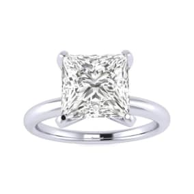 2 1/2 Carat Natural Princess Cut Diamond Solitaire Engagement Ring In 14K White Gold