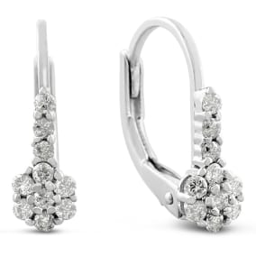 1/4ct Natural Diamond tiny Leverback Earrings Crafted In Solid Sterling Silver, 1/2 Inch
