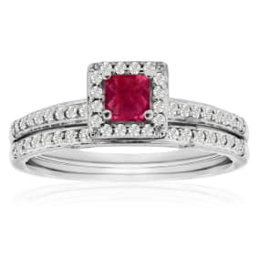 1/2ct Pave Ruby and Diamond Bridal Set
