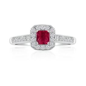 Hansa 2/3 Carat Natural Ruby and Diamond Princess Engagement Ring in 14k White Gold