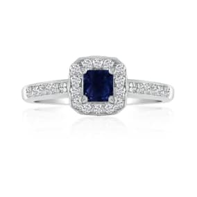 Hansa 2/3 Carat Natural Sapphire and Diamond Princess Engagement Ring in 14k White Gold