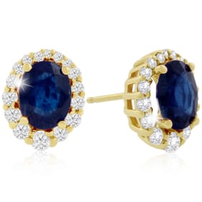 3.20 Carat Fine Quality Sapphire And Diamond Earrings In 14K Yellow Gold