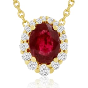 2.90 Carat Fine Quality Ruby And Diamond Necklace In 14K Yellow Gold