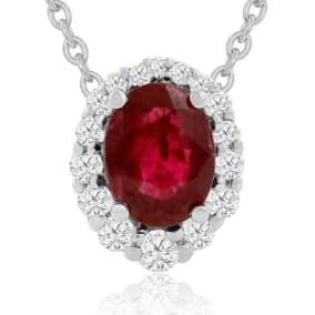 2.90 Carat Fine Quality Ruby And Diamond Necklace In 14K White Gold