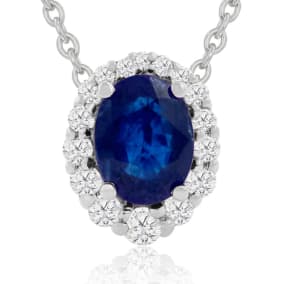 2.90 Carat Fine Quality Sapphire And Diamond Necklace In 14K White Gold