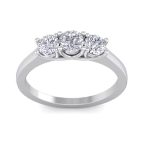 1 Carat Natural Three Natural Diamond Ring In Solid White Gold. Fiery Near Colorless Diamonds. Lowest Price Even On This Beautiful Ring!