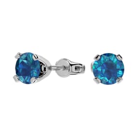 Nearly 1 Carat Blue Diamond Stud Earrings In 14 Karat White Gold.  Amazing New Size. Crazy Low Price!