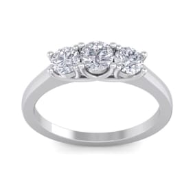 1 Carat Three Diamond Ring In 14 Karat White Gold.  Super Amazing Value!!!