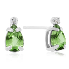 1ct Pear Peridot and Diamond Earrings in 14k White Gold