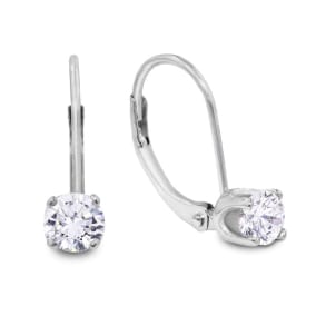 1/2 Carat Natural Diamond Drop Earrings in 14k White Gold.  Very Popular, Shiny Natural Diamond Earrings