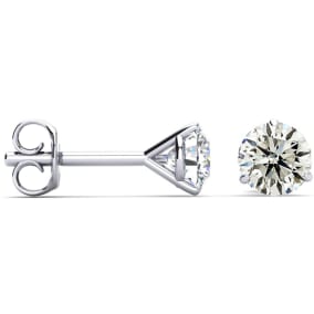 1 Carat Natural Diamond Stud Earrings In Martini Setting, 14 Karat White Gold