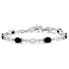 7 Carat Blue Sapphire and Diamond Bracelet In Platinum Overlay, 7 Inches
