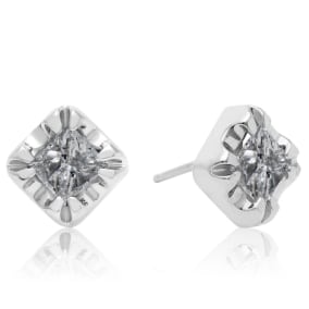 ONLY 4 PAIRS REMAIN AT THIS CRAZY DEAL PRICE!  1 Carat Princess Shape Diamond Stud Earrings In White Gold,
