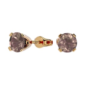 1 Carat Chocolate Bar Brown Champagne Diamond Stud Earrings in 14 Karat Yellow Gold