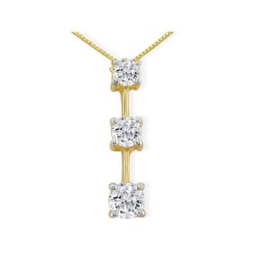 Impressive 1 1/2ct Three Diamond Pendant in 14k Yellow Gold