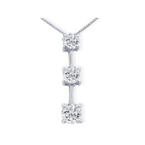 Impressive 2ct Natural Fine Three Diamond Line Necklace in 14k White Gold