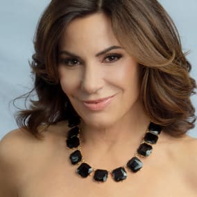 Fine Black Crystal Cushion Strand Necklace, 18 Inches