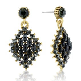 Passiana Diamond Shaped Crystal Earrings, Black