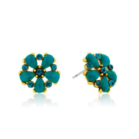Passiana Dainty Flower Crystal Earrings, Turq