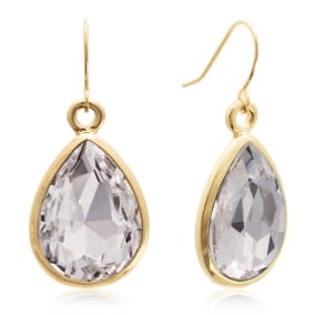 18 Carat Pear Shape Diamond Crystal Earrings, Gold Overlay