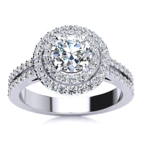 1 1/2 Carat Double Halo Round Diamond Engagement Ring in 14K White Gold