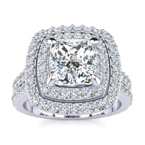 2 1/2 Carat Natural Double Halo Diamond Engagement Ring in 14k White Gold