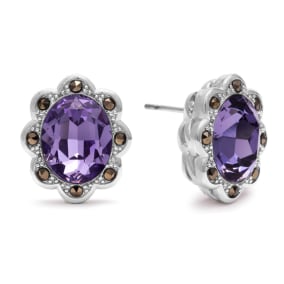 4ct Crystal Tanzanite and Marcasite Earrings. Shiny Vibrant Crystals With Mysterious Marcasite! CLEARANCE PRICED!