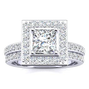 2 Carat Princess Cut Halo Diamond Bridal Set in 14k White Gold