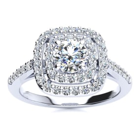 1 Carat Double Halo Diamond Engagement Ring in 14k White Gold