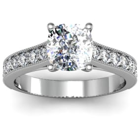 1 1/2 Carat Natural Diamond Engagement Ring With 1 Carat Natural Cushion Cut Center Diamond In 14K White Gold