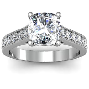 2 Carat Natural Diamond Engagement Ring With 1 1/2 Carat Natural Cushion Cut Center Diamond In 14K White Gold