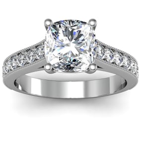 2 Carat Diamond Engagement Ring With 1 1/2 Carat Cushion Cut Center Diamond In 14K White Gold