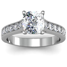 2 1/2 Carat Natural Diamond Engagement Ring With 2 Carat Natural Cushion Cut Center Diamond In 14K White Gold