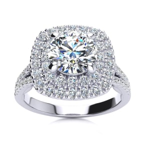 1 1/4 Carat Natural Double Halo Diamond Engagement Ring in 14 Karat White Gold