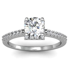 1 Carat Square Halo With Round Brilliant Solitaire Diamond Engagement Ring in White Gold