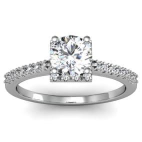 1 Carat Natural Square Halo With Round Brilliant Solitaire Diamond Engagement Ring in White Gold