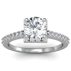1.40 Carat Natural Square Halo, Round Diamond Engagement Ring in 14k White Gold
