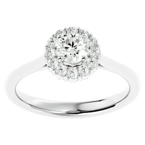 3/4 Carat Natural Halo Diamond Engagement Ring In 14 Karat White Gold