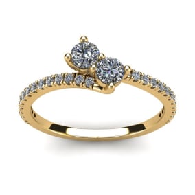 1/2 Carat Two Stone Diamond Bonded Love Ring In 14K Yellow Gold