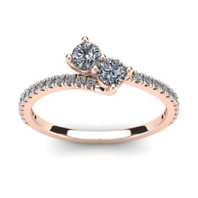 1/2 Carat Two Stone Diamond Bonded Love Ring In 14K Rose Gold