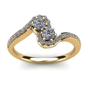1/2 Carat Two Stone Diamond Swirl Ring In 14K Yellow Gold