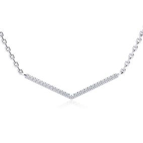 1/5ct V Bar Diamond Necklace, Sterling Silver, 18 Inches. Very High Quality.